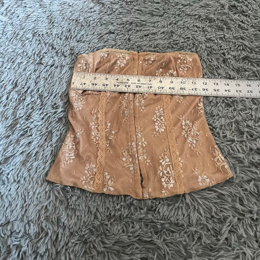Y2K Hourglass Nude Brown Gold Lace Strapless Corset Small - Picture 7 of 12